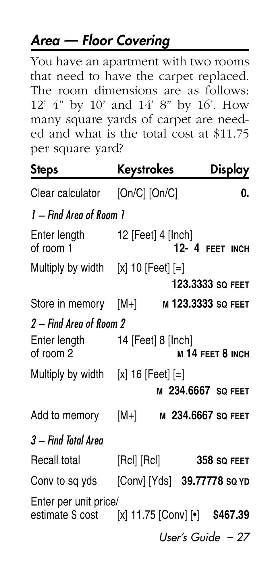 Area — floor covering | Calculated Industries 8545 User Manual | Page 27 / 48