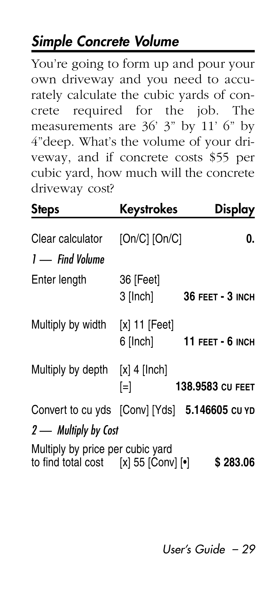 Simple concrete volume | Calculated Industries 8545 User Manual | Page 29 / 48