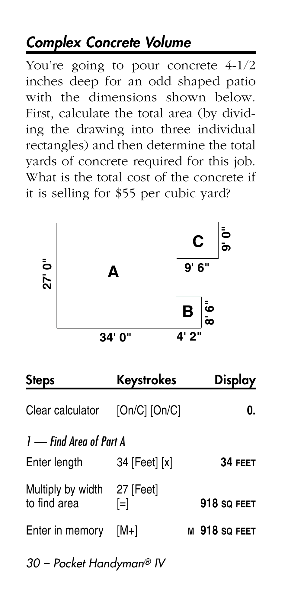 Ab c, Complex concrete volume | Calculated Industries 8545 User Manual | Page 30 / 48