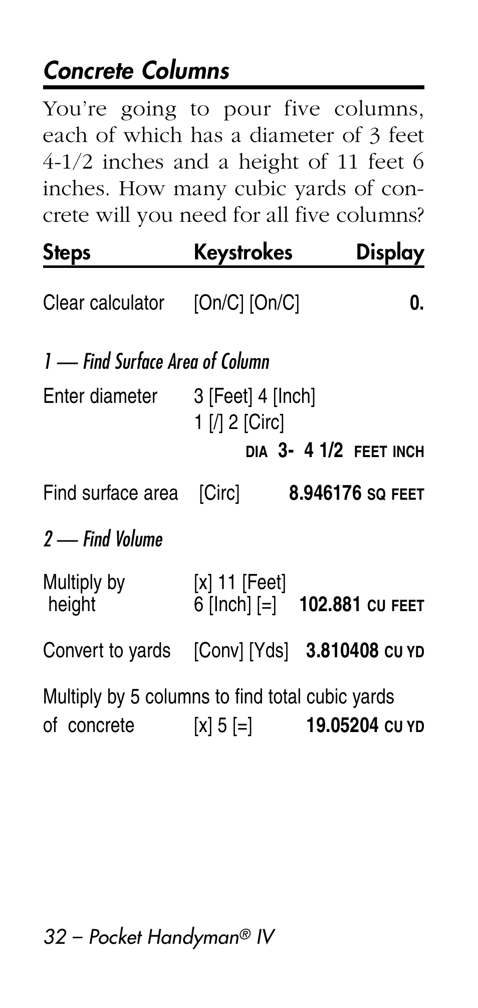 Concrete columns | Calculated Industries 8545 User Manual | Page 32 / 48