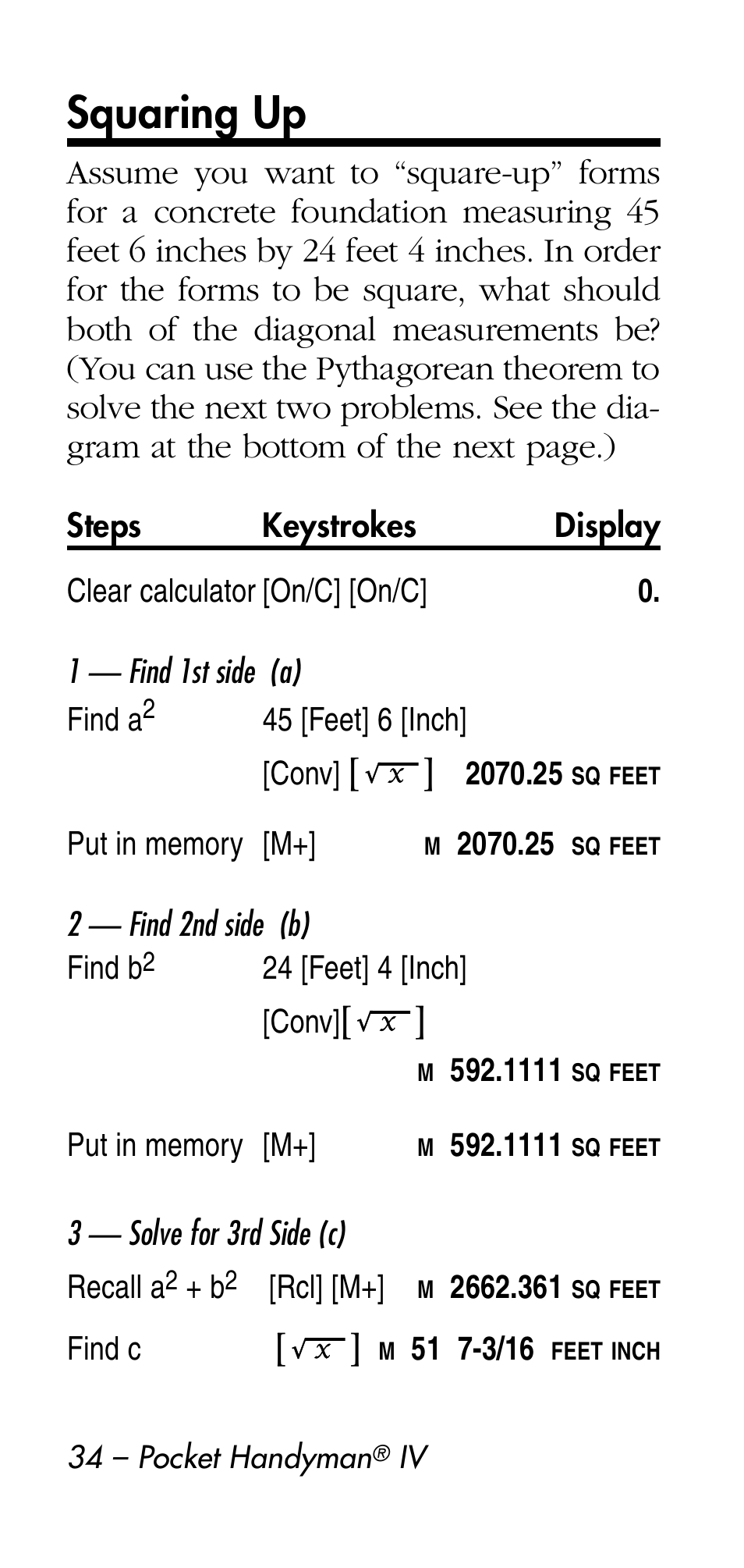 Squaring up | Calculated Industries 8545 User Manual | Page 34 / 48