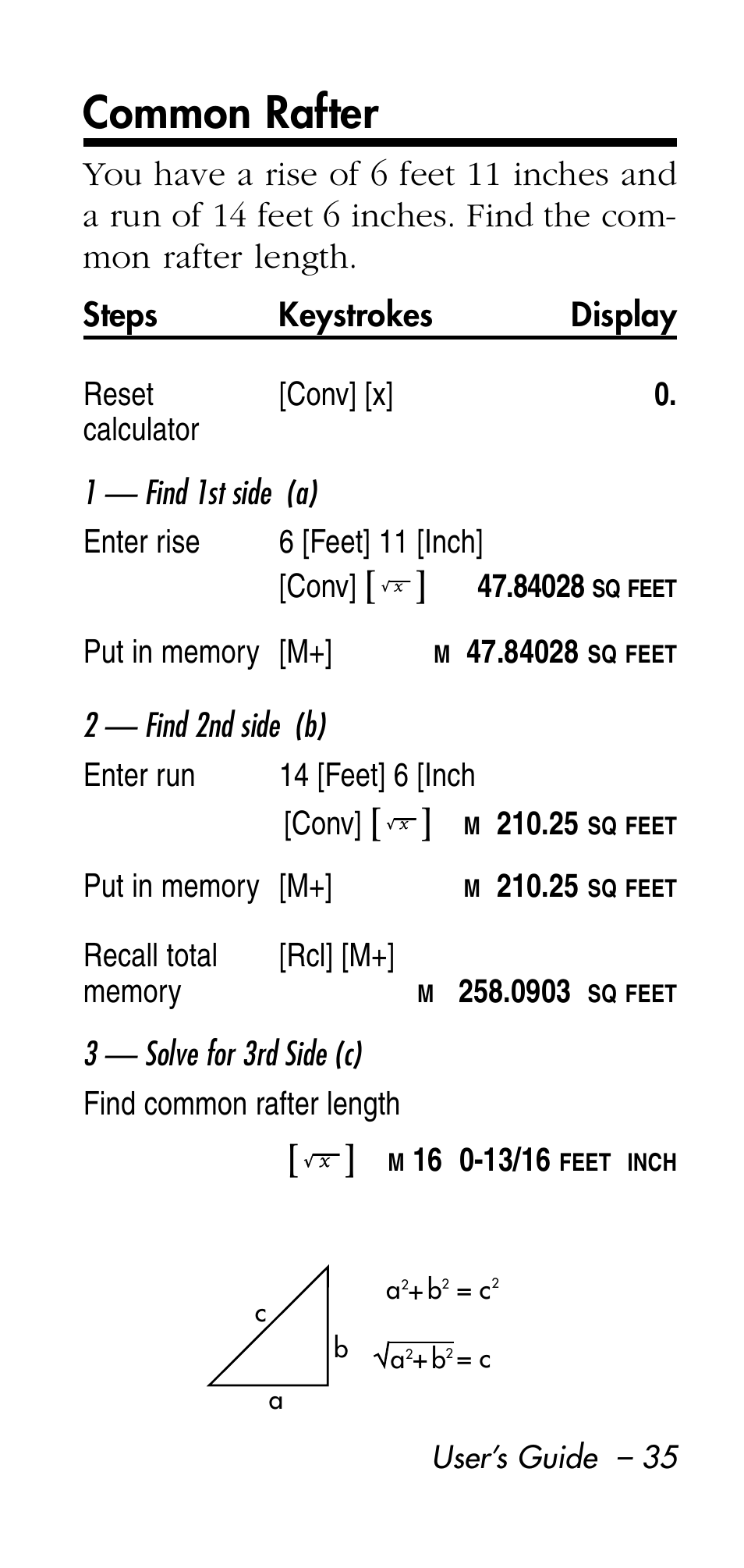 Common rafter | Calculated Industries 8545 User Manual | Page 35 / 48