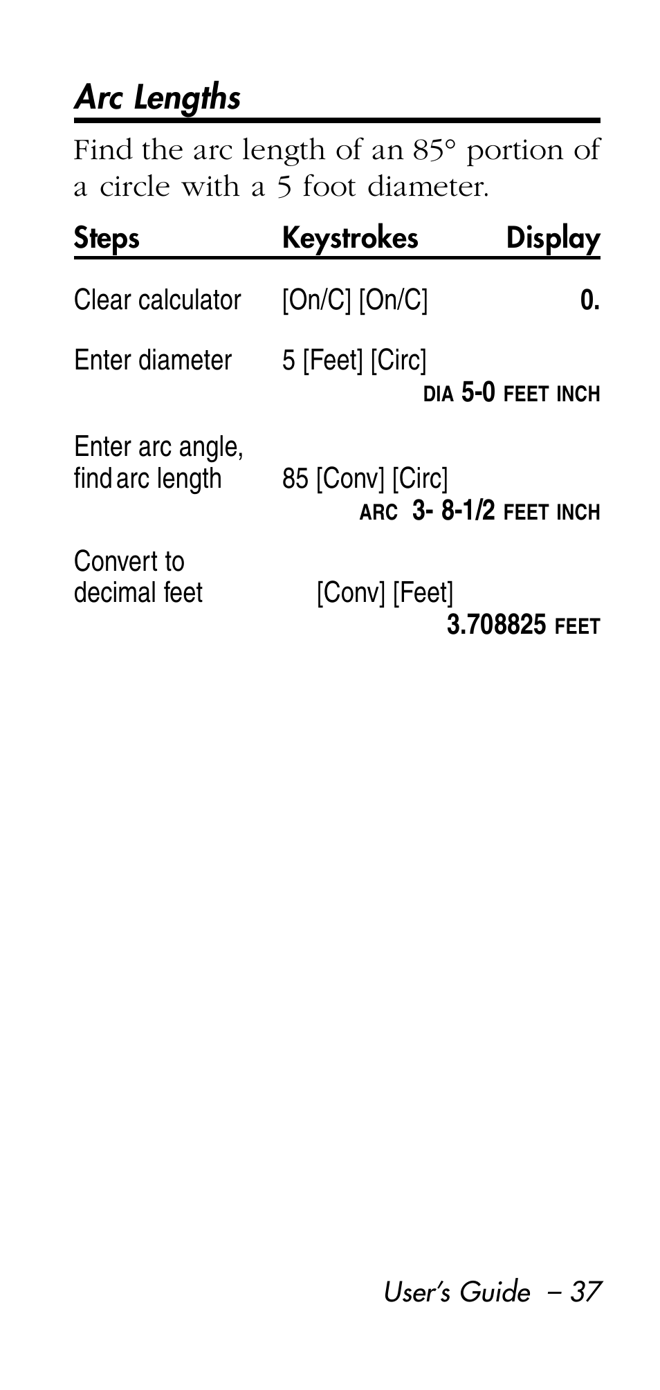 Arc lengths | Calculated Industries 8545 User Manual | Page 37 / 48