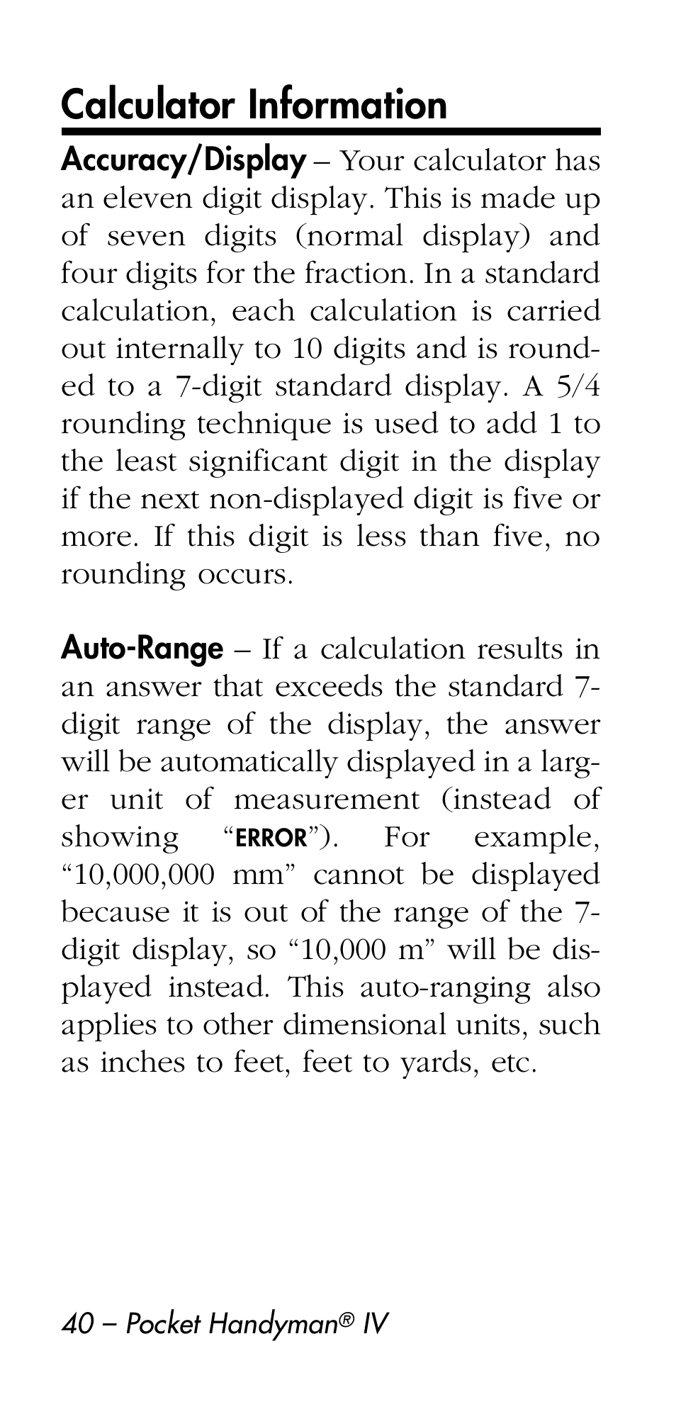 Calculator information | Calculated Industries 8545 User Manual | Page 40 / 48