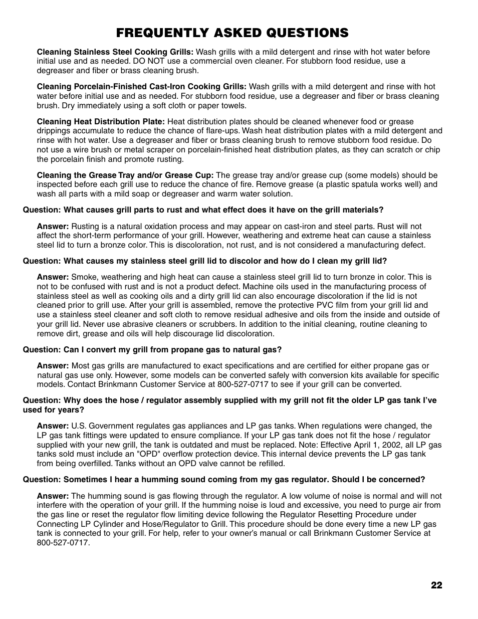 Frequently asked questions | Brinkmann Charcoal/Gas Grill User Manual | Page 23 / 68