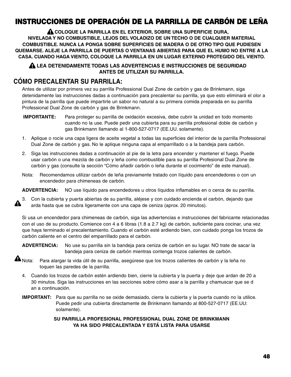 Cómo precalentar su parrilla | Brinkmann Charcoal/Gas Grill User Manual | Page 49 / 68