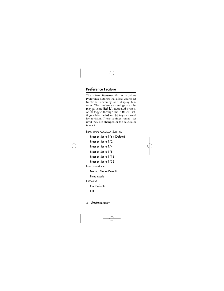 Preference feature | Calculated Industries 8015 User Manual | Page 16 / 64