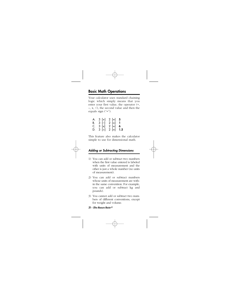 Basic math operations | Calculated Industries 8015 User Manual | Page 20 / 64