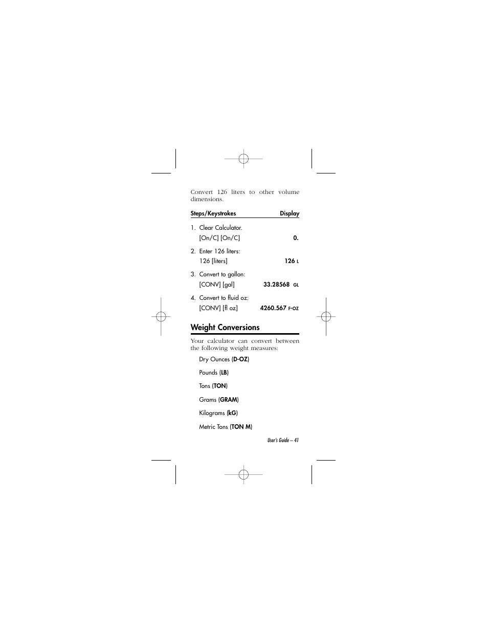 Weight conversions | Calculated Industries 8015 User Manual | Page 41 / 64