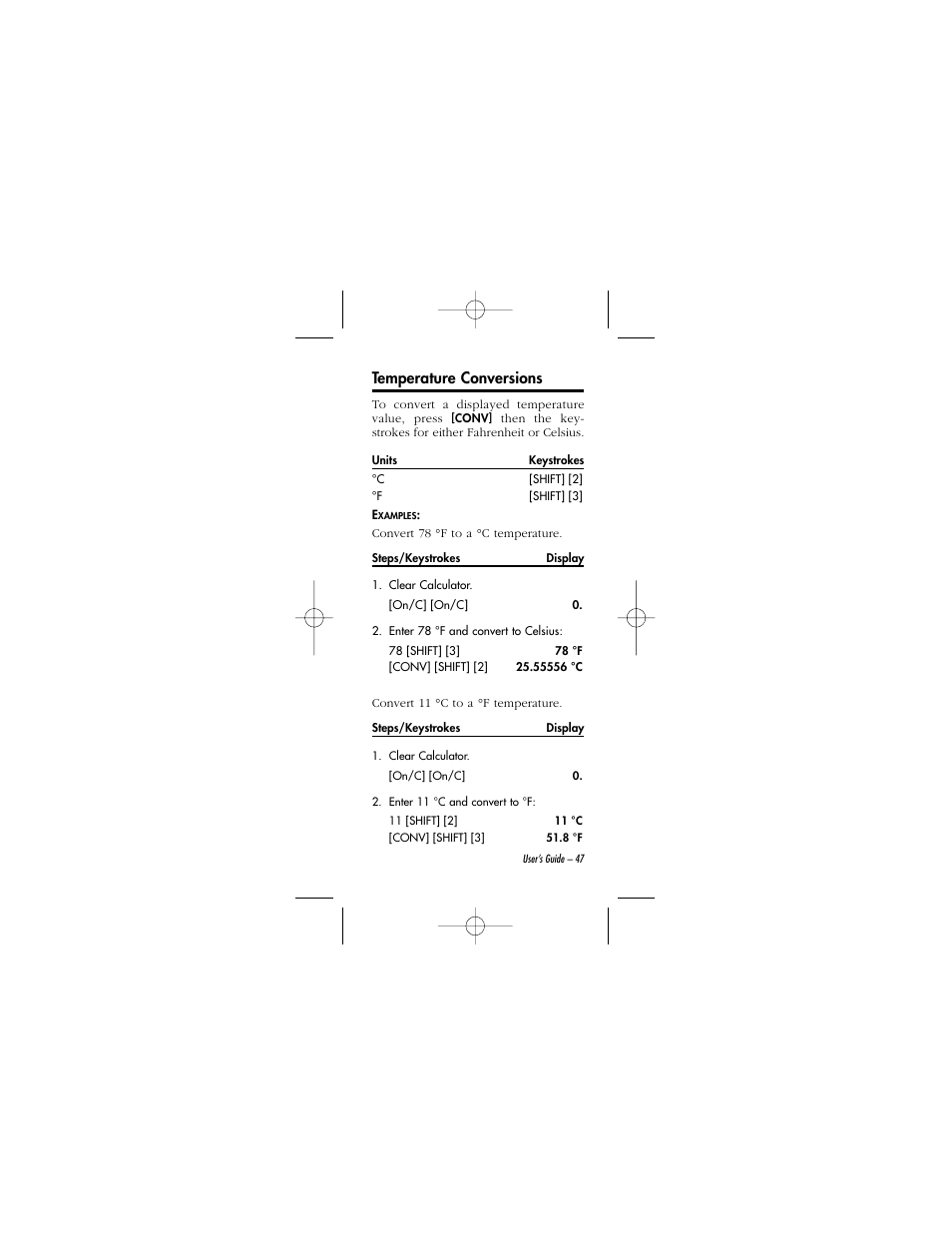 Temperature conversions | Calculated Industries 8015 User Manual | Page 47 / 64