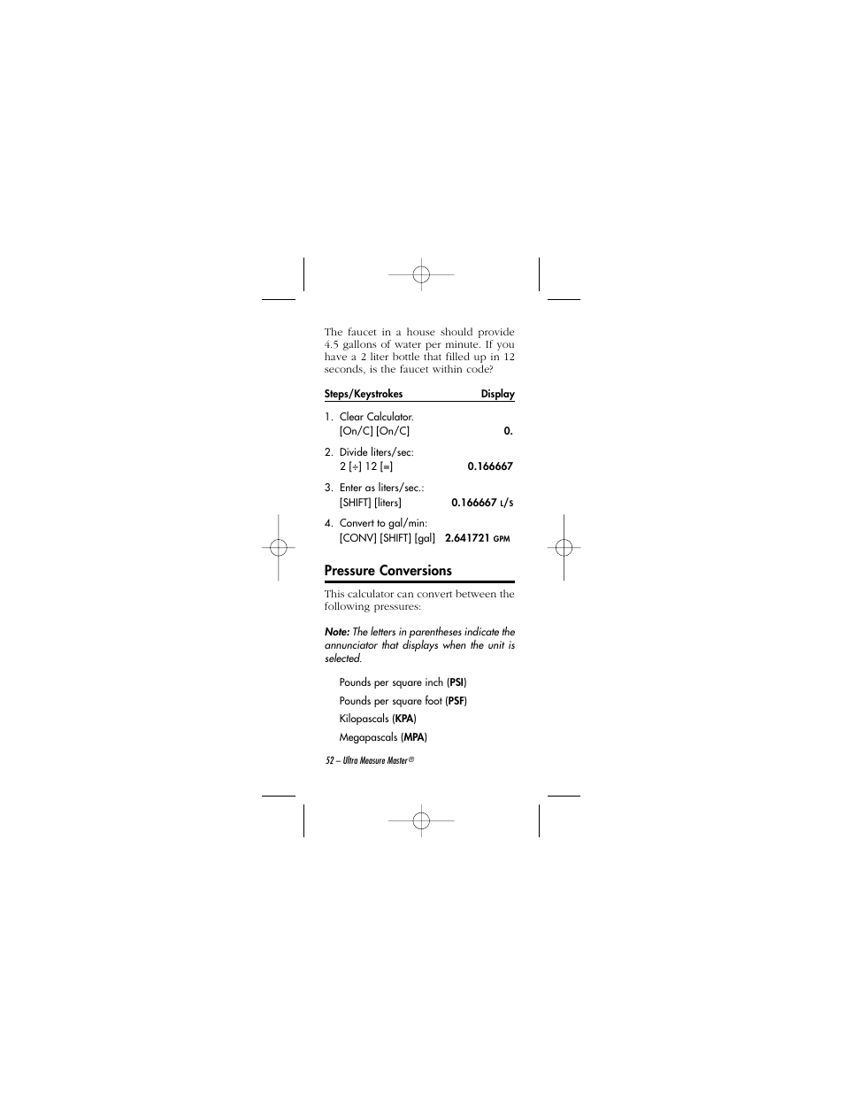 Pressure conversions | Calculated Industries 8015 User Manual | Page 52 / 64