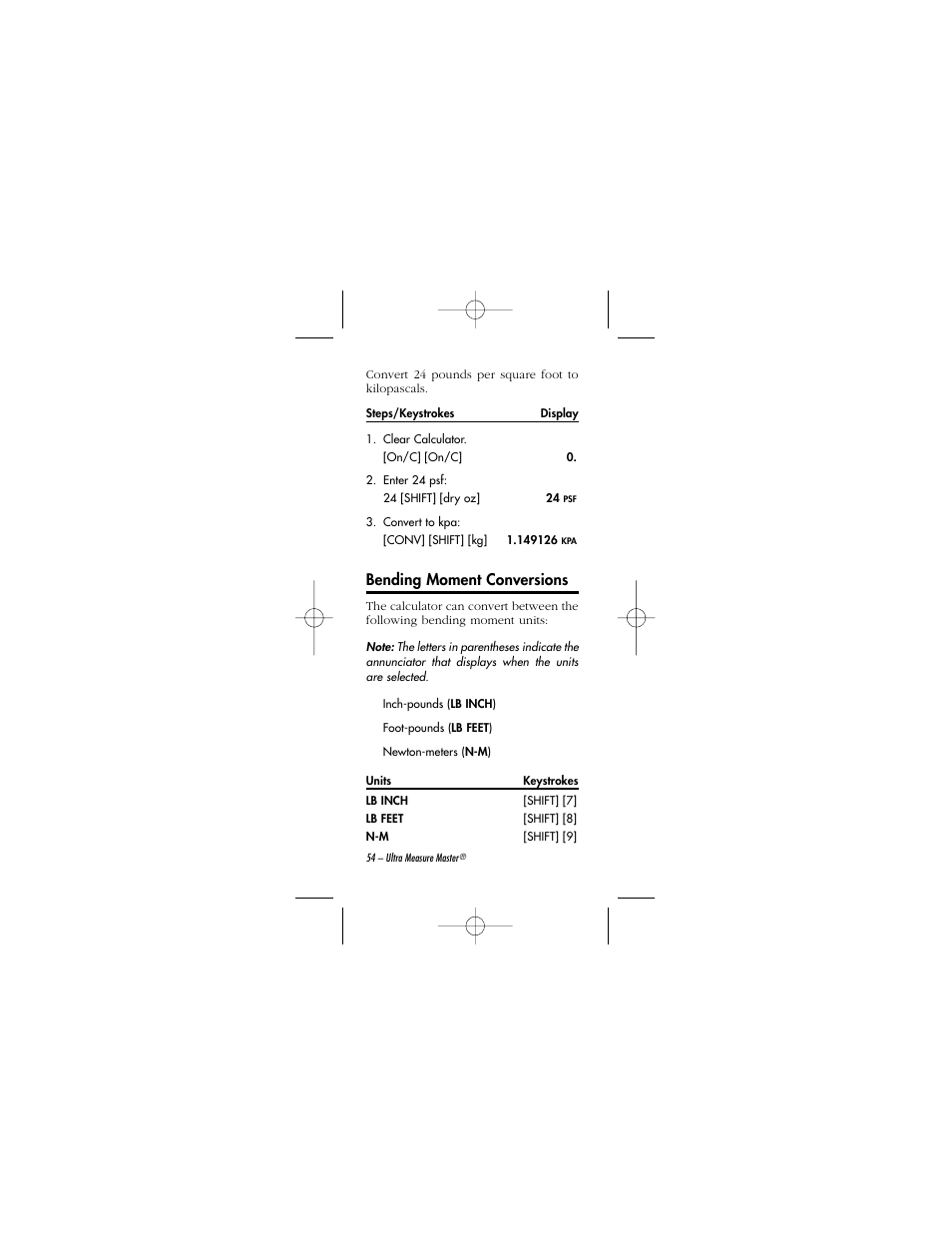 Bending moment conversions | Calculated Industries 8015 User Manual | Page 54 / 64