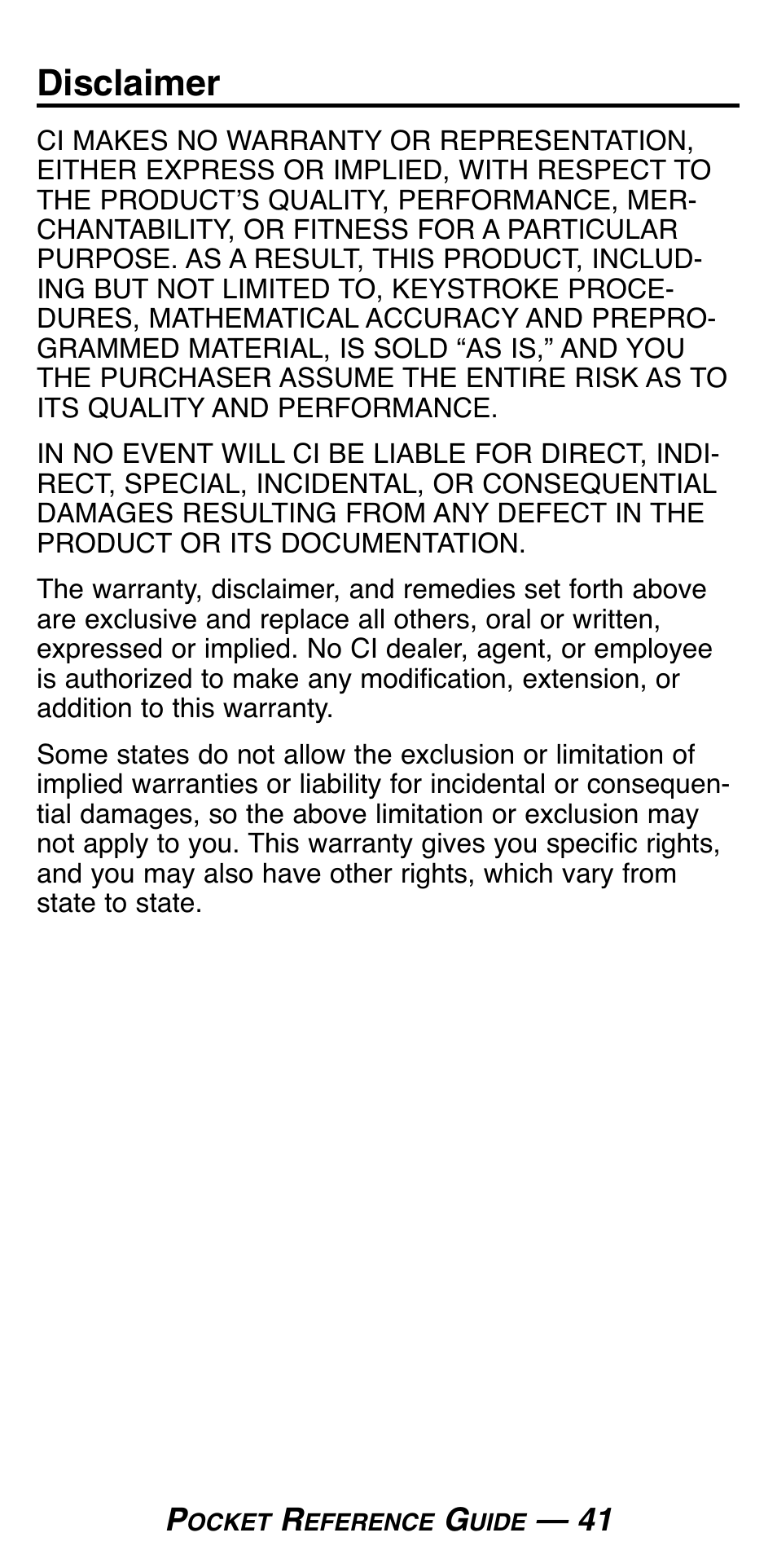 Disclaimer | Calculated Industries 8025 User Manual | Page 45 / 47