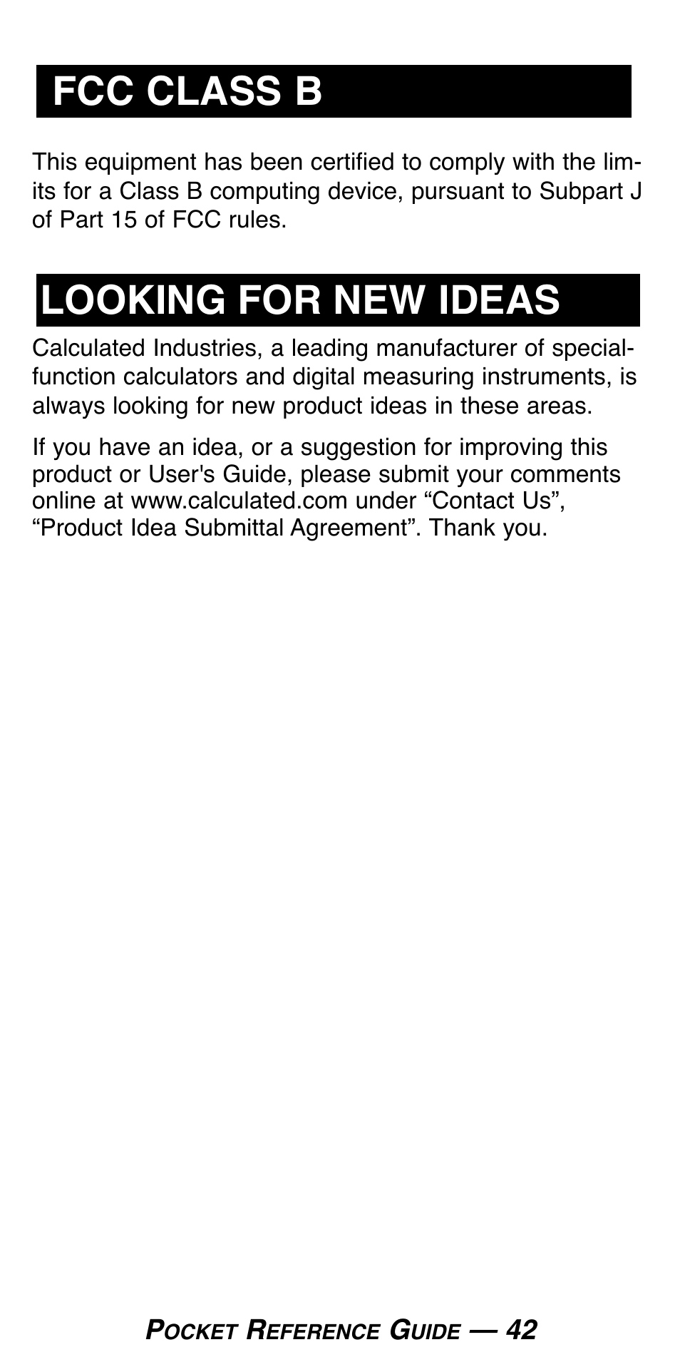 Looking for new ideas fcc class b | Calculated Industries 8025 User Manual | Page 46 / 47
