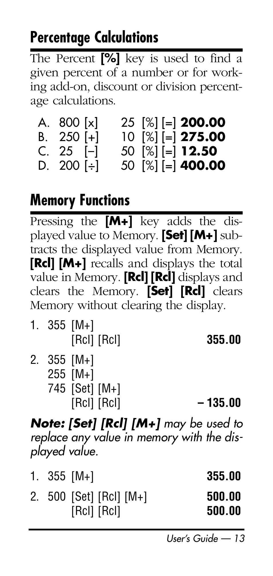 Percentage calculations | Calculated Industries 3126 User Manual | Page 13 / 64