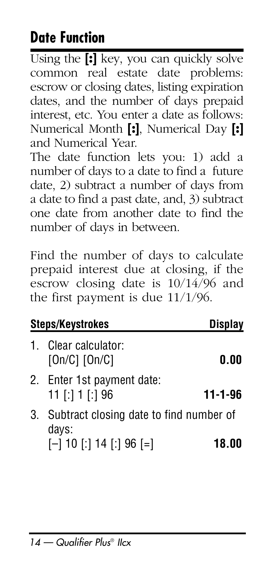 Date function | Calculated Industries 3126 User Manual | Page 14 / 64