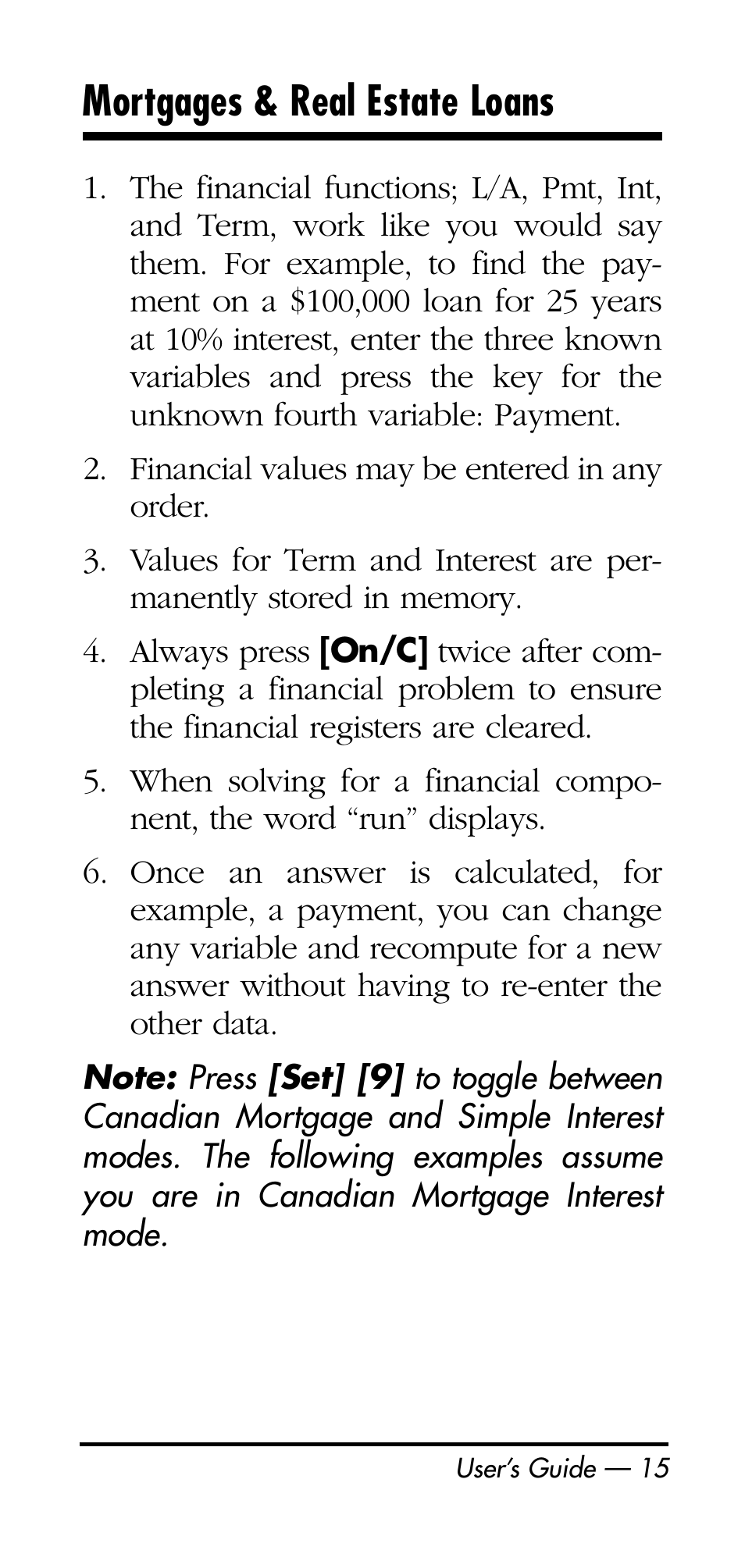 Mortgages & real estate loans | Calculated Industries 3126 User Manual | Page 15 / 64