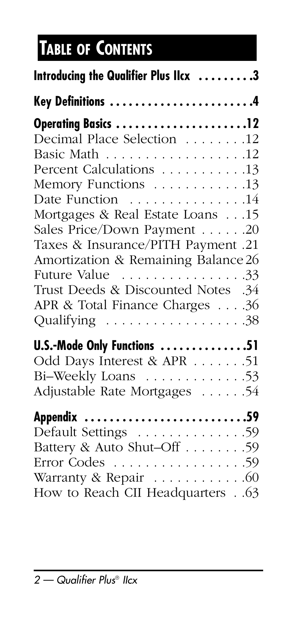 Calculated Industries 3126 User Manual | Page 2 / 64