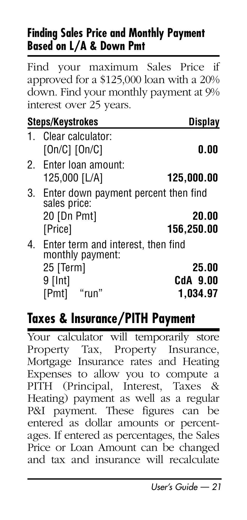 Taxes & insurance/pith payment | Calculated Industries 3126 User Manual | Page 21 / 64