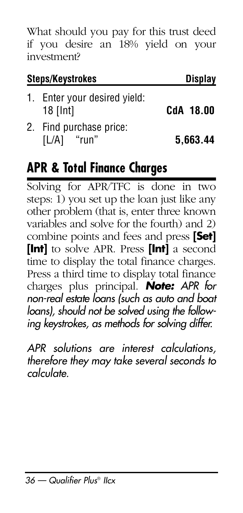 Apr & total finance charges | Calculated Industries 3126 User Manual | Page 36 / 64