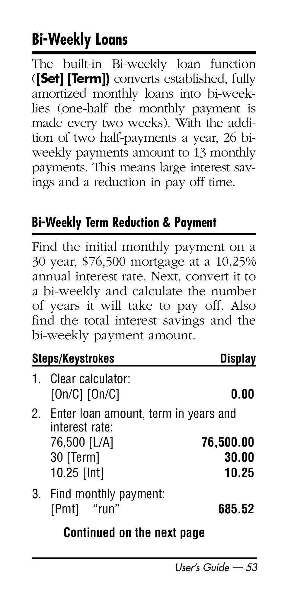 Bi-weekly loans | Calculated Industries 3126 User Manual | Page 53 / 64