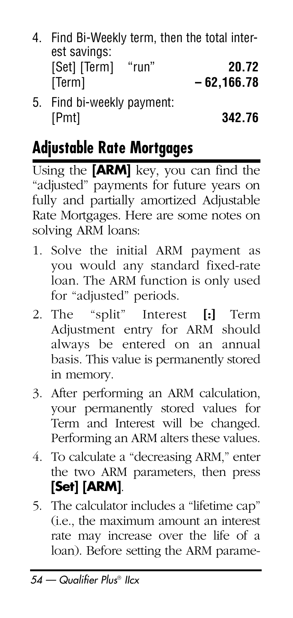 Adjustable rate mortgages | Calculated Industries 3126 User Manual | Page 54 / 64