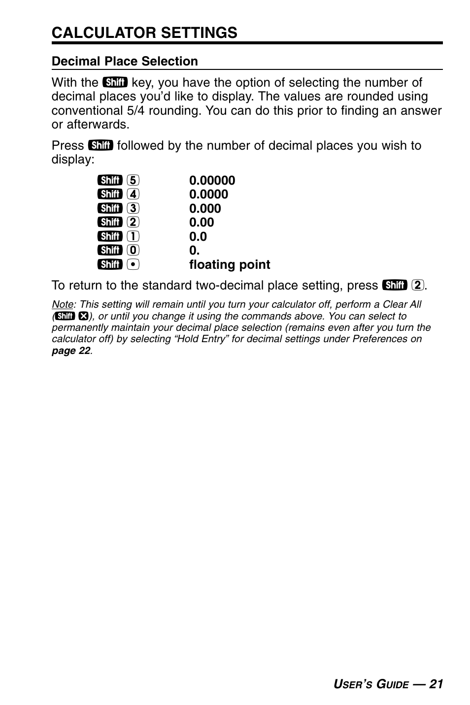Calculator settings | Calculated Industries 3430 User Guide User Manual | Page 22 / 89