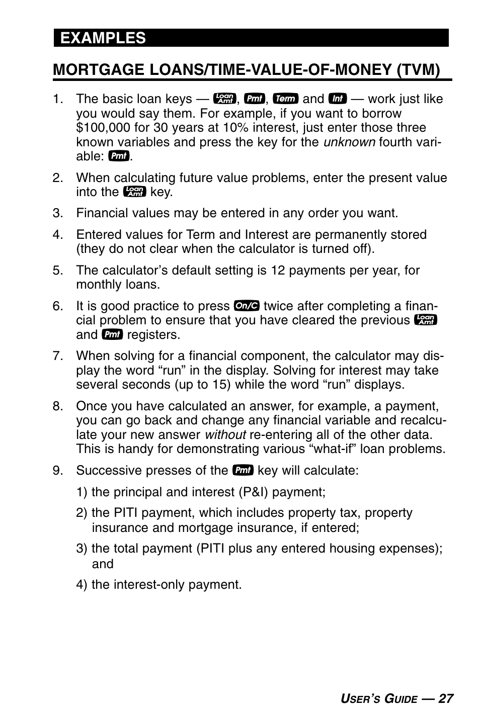 Mortgage loans/time-value-of-money (tvm), Examples | Calculated Industries 3430 User Guide User Manual | Page 28 / 89