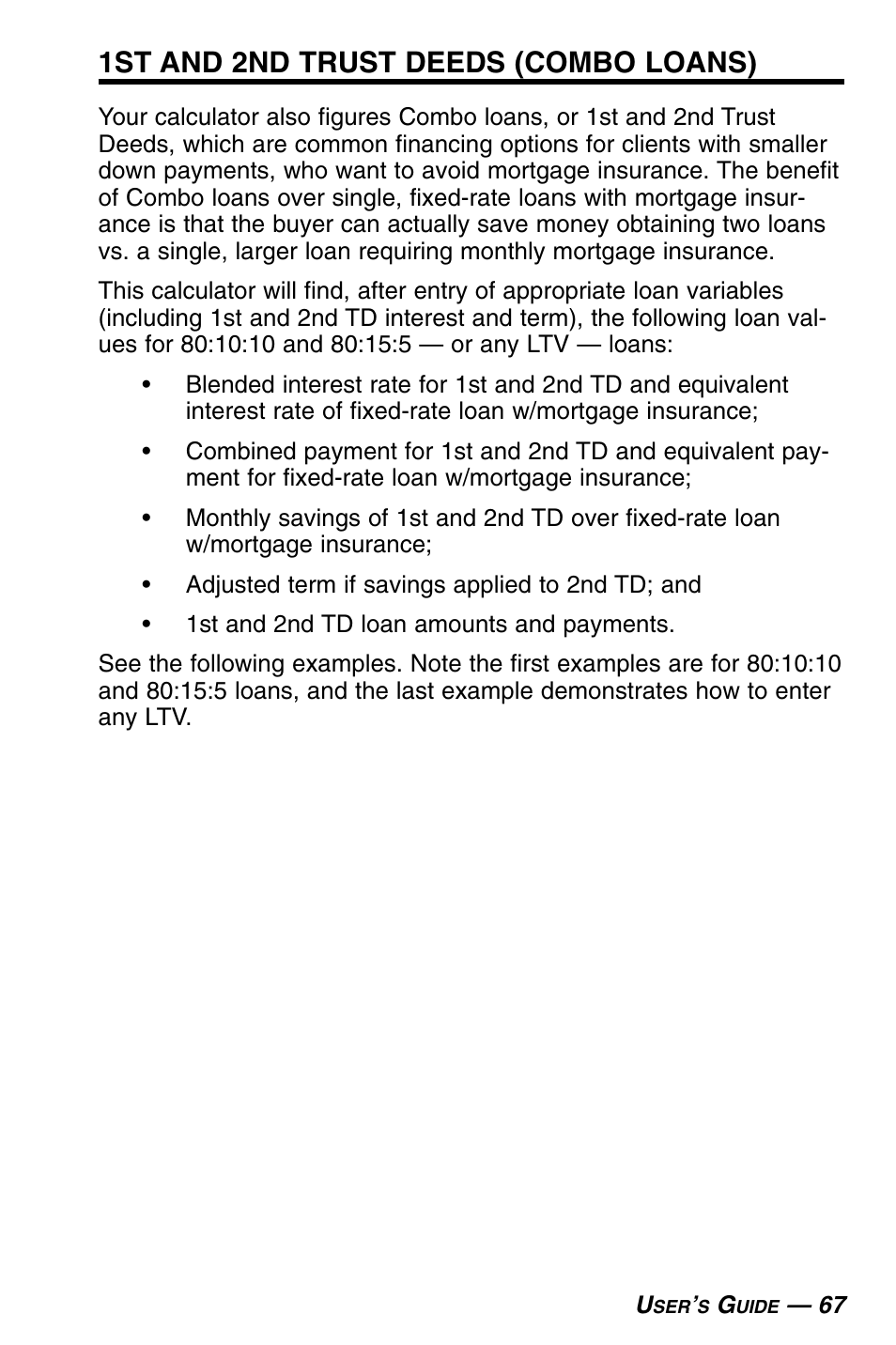 1st and 2nd trust deeds (combo loans) | Calculated Industries 3430 User Guide User Manual | Page 68 / 89