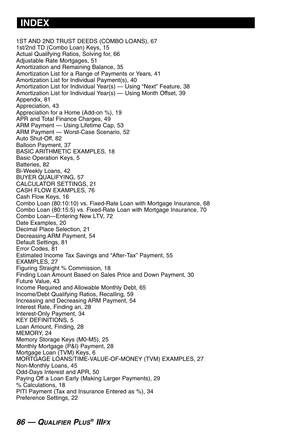 Index | Calculated Industries 3430 User Guide User Manual | Page 87 / 89