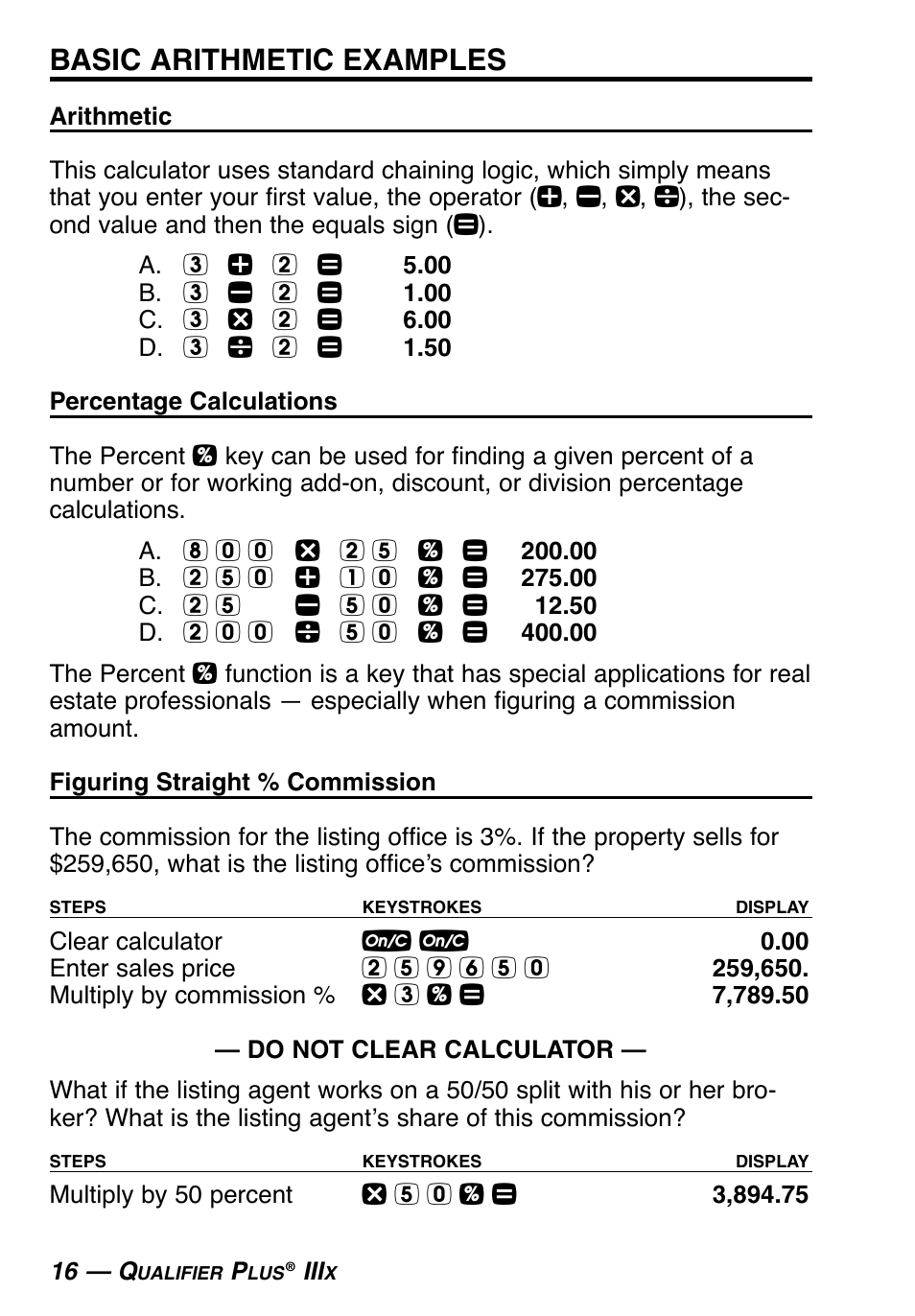 Basic arithmetic examples | Calculated Industries 3415-KITE-F User Manual | Page 17 / 77