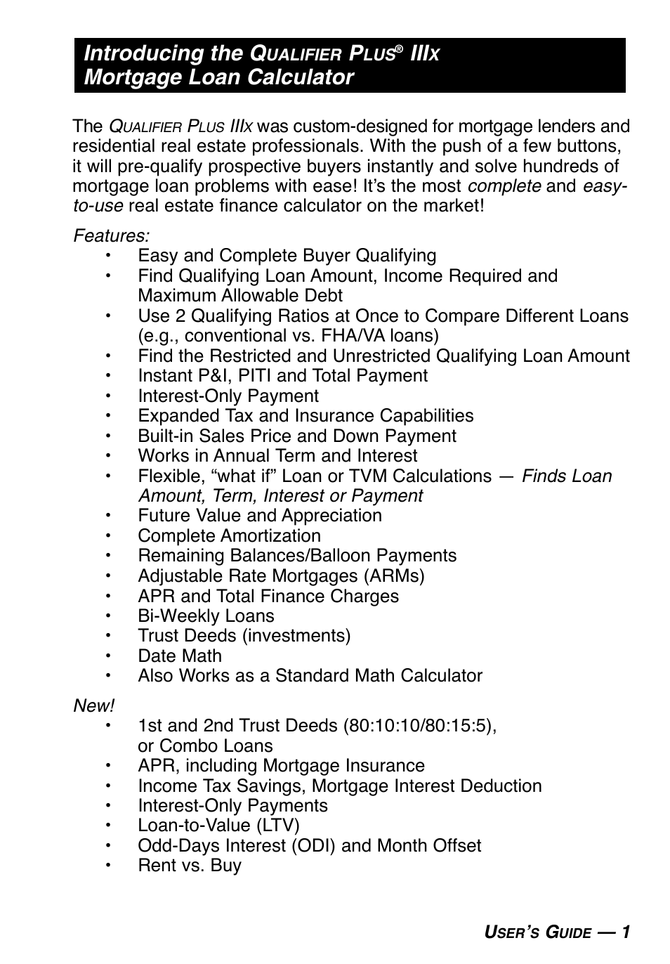 Introducing the q, Mortgage loan calculator | Calculated Industries 3415-KITE-F User Manual | Page 2 / 77
