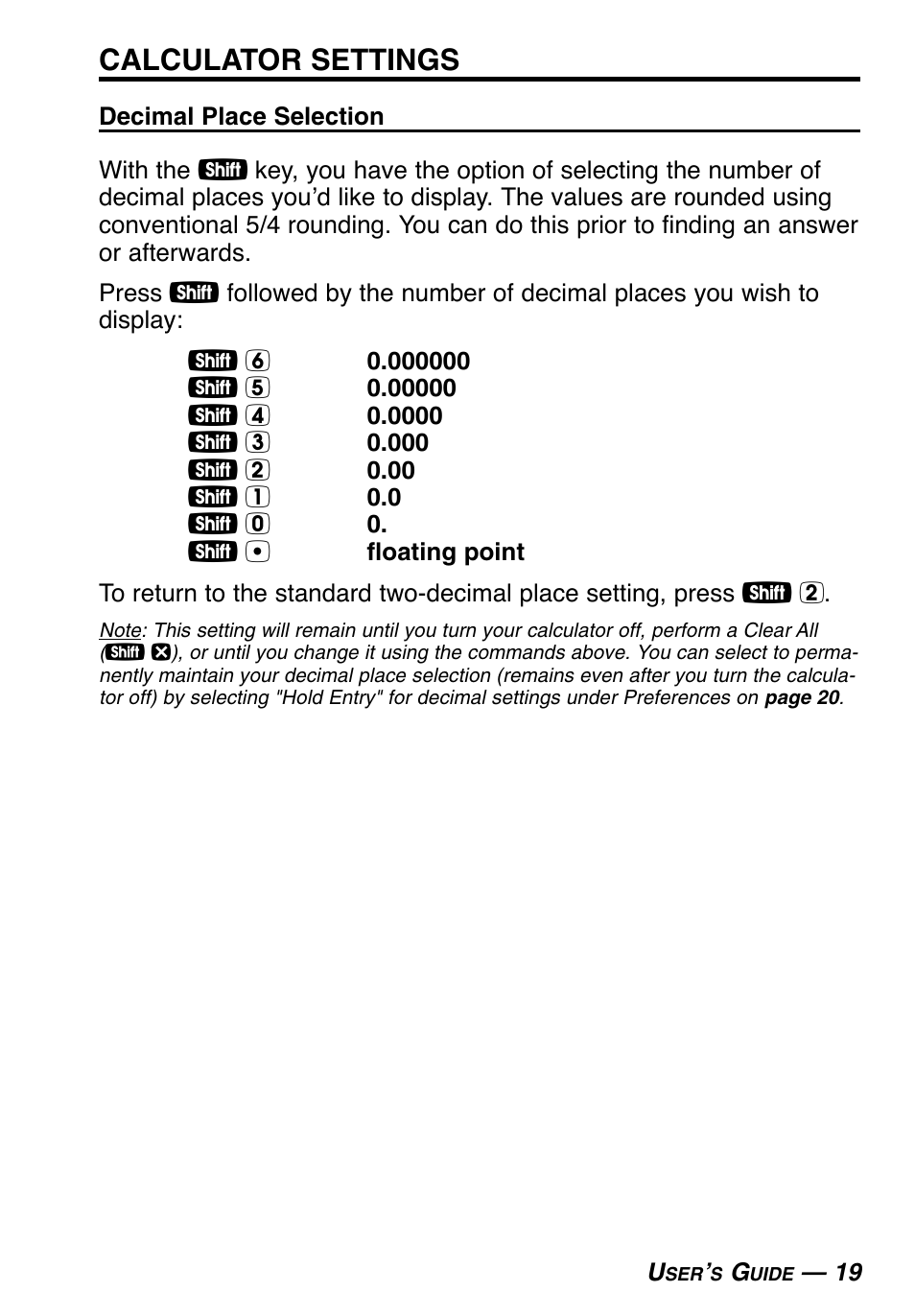 Calculator settings | Calculated Industries 3415-KITE-F User Manual | Page 20 / 77