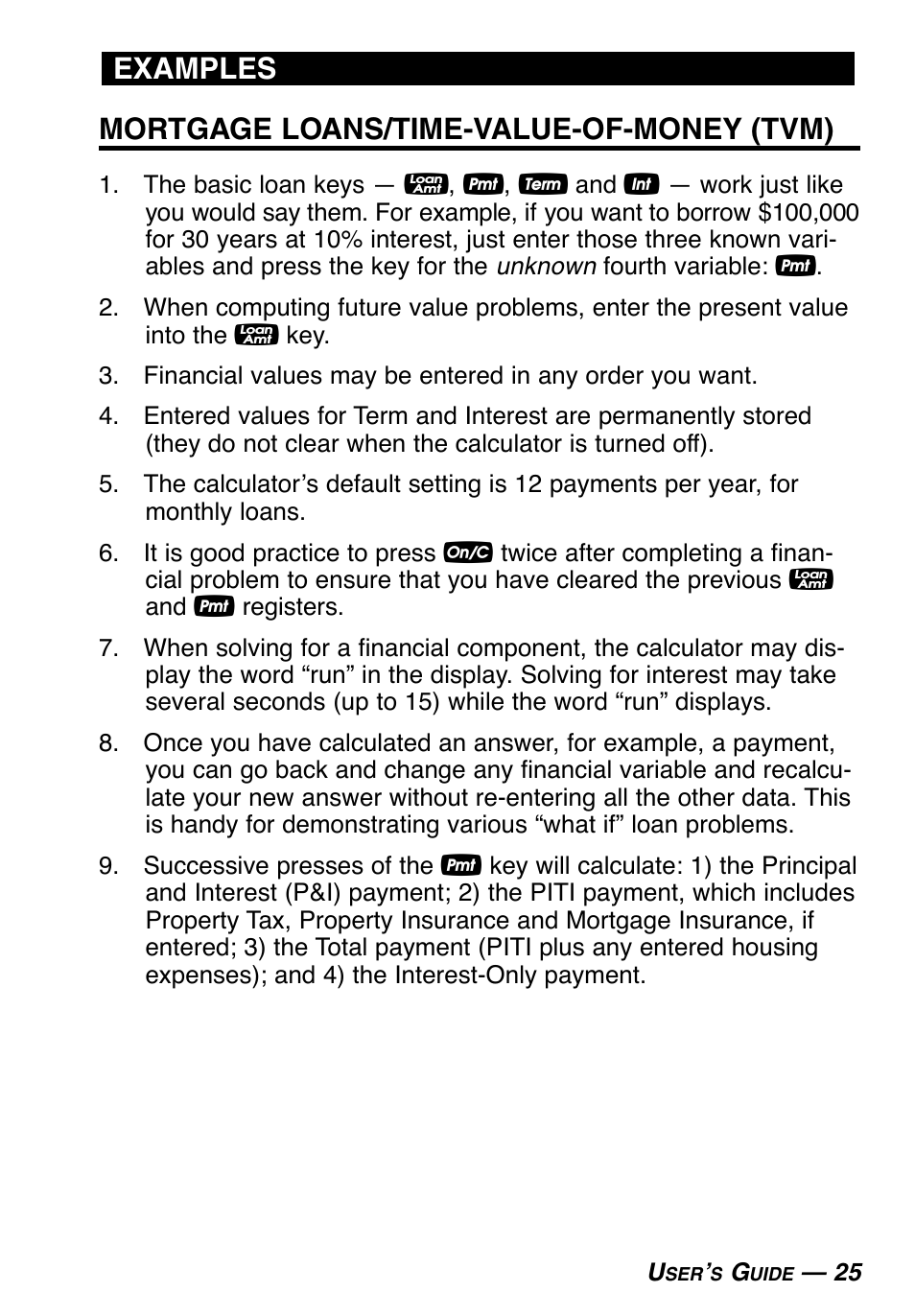 Mortgage loans/time-value-of-money (tvm), Examples | Calculated Industries 3415-KITE-F User Manual | Page 26 / 77