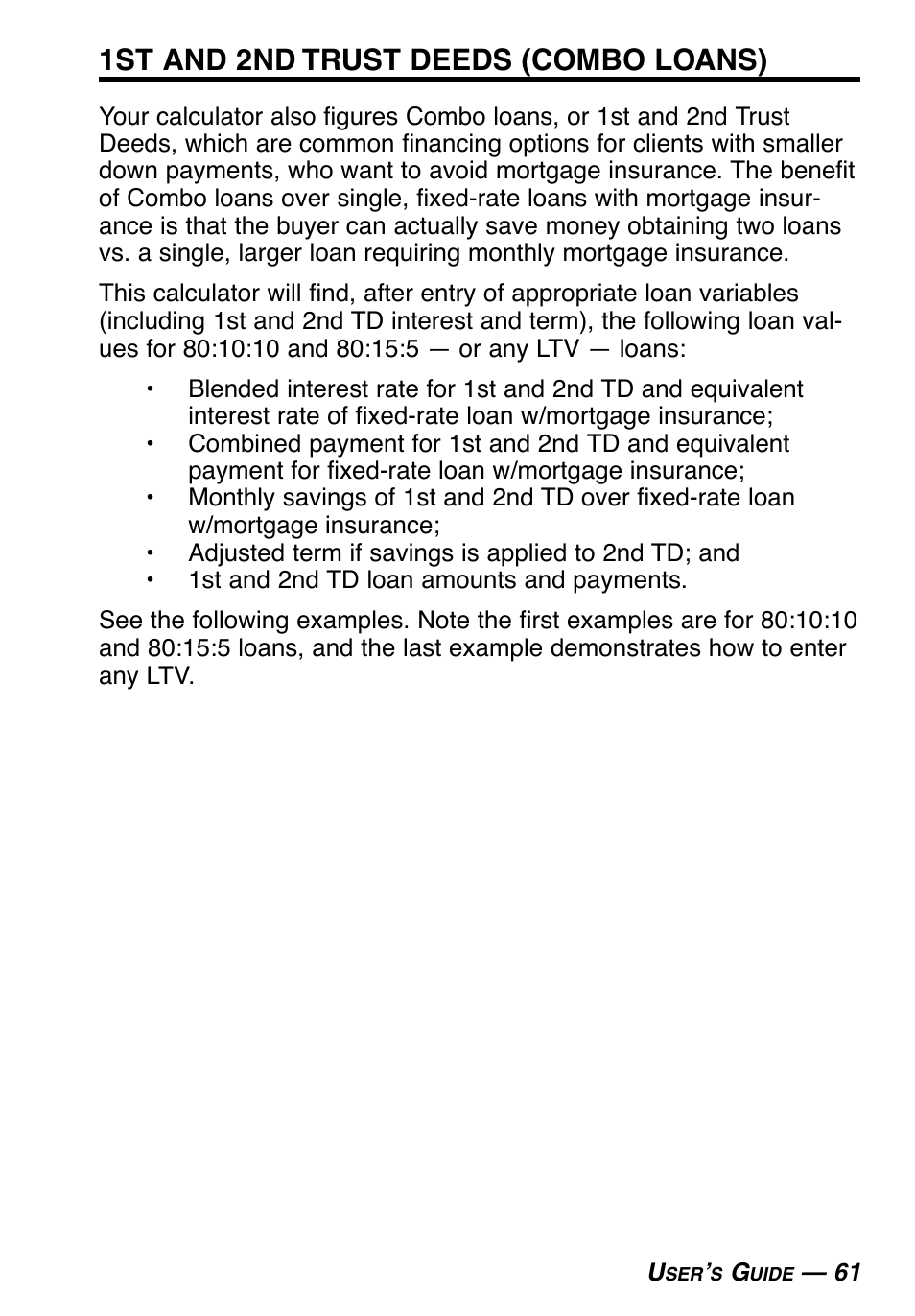 1st and 2nd trust deeds (combo loans) | Calculated Industries 3415-KITE-F User Manual | Page 62 / 77