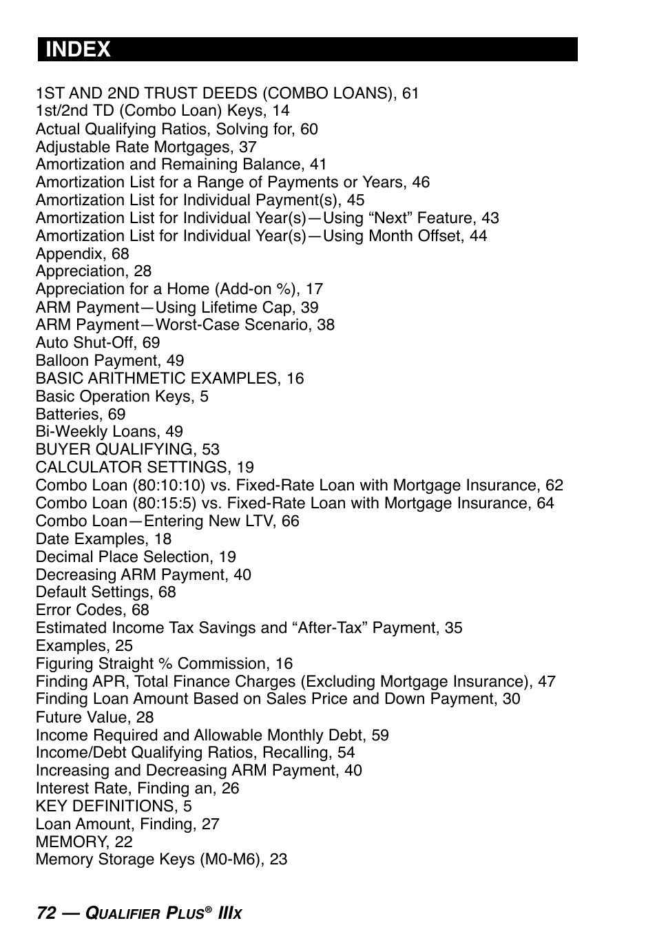 Index | Calculated Industries 3415-KITE-F User Manual | Page 73 / 77