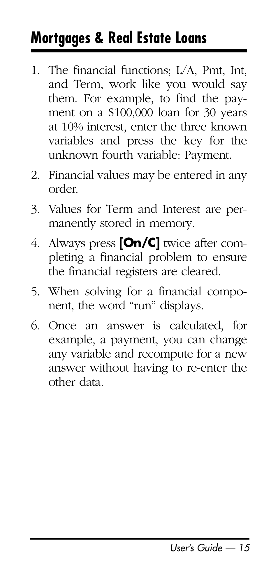 Mortgages & real estate loans | Calculated Industries 3125 User Manual | Page 15 / 64