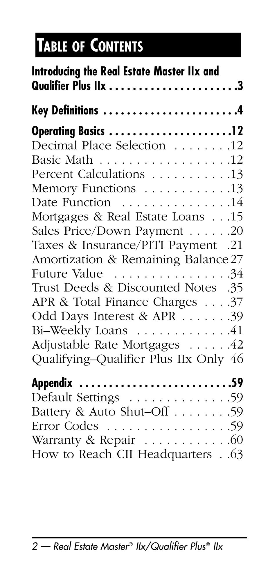 Calculated Industries 3125 User Manual | Page 2 / 64