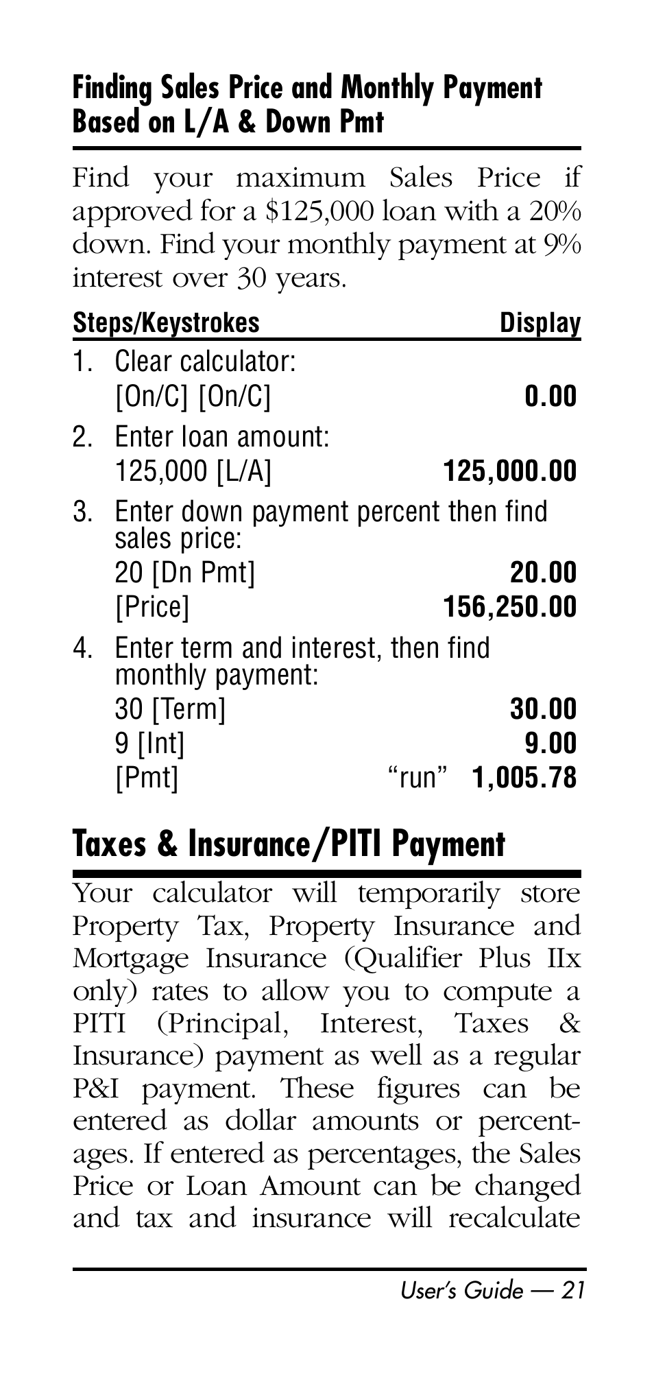 Taxes & insurance/piti payment | Calculated Industries 3125 User Manual | Page 21 / 64