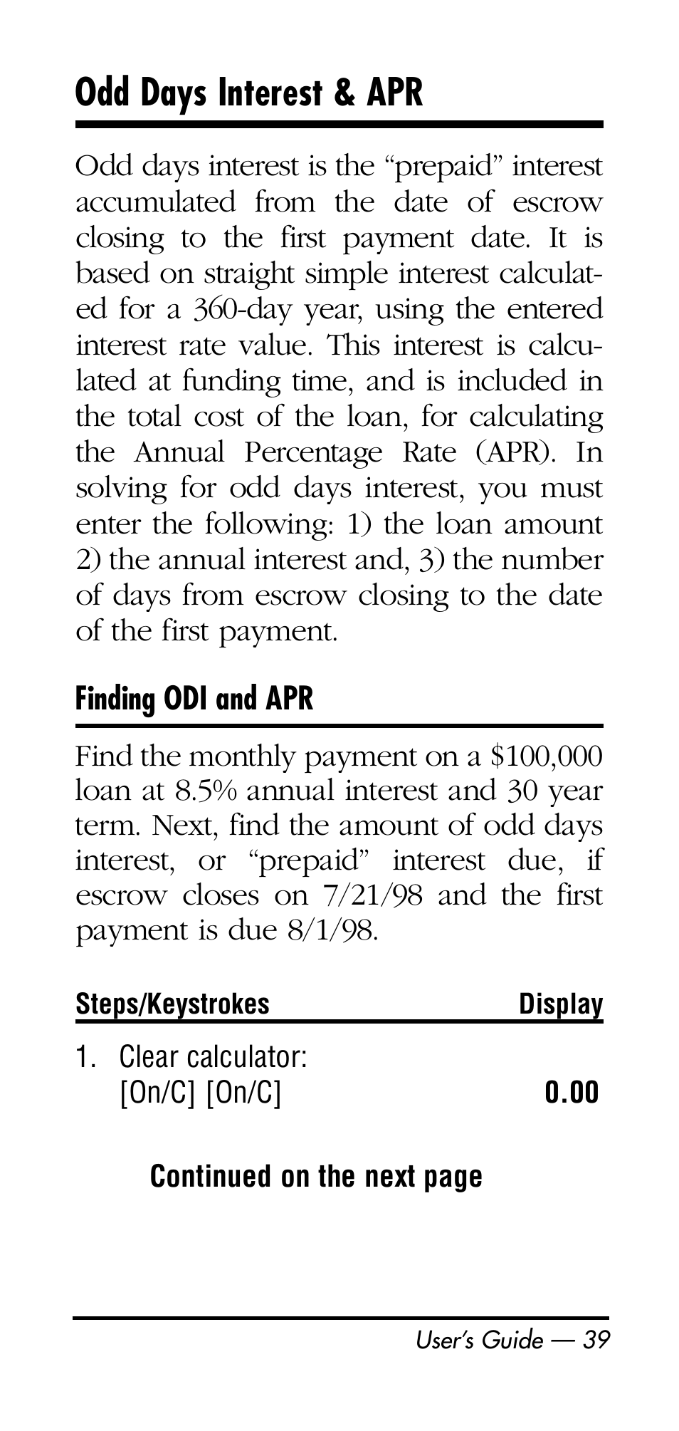 Odd days interest & apr | Calculated Industries 3125 User Manual | Page 39 / 64