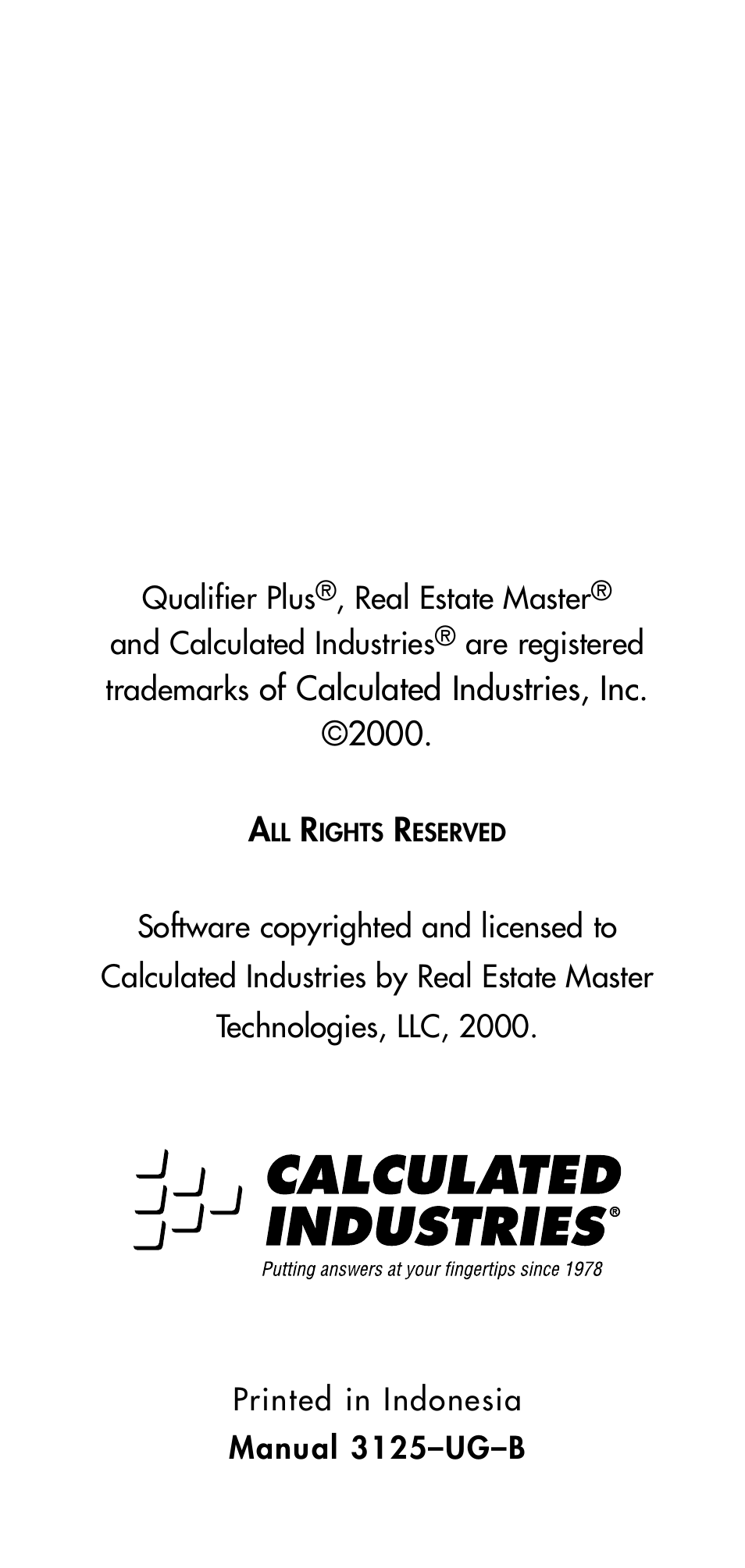 Calculated Industries 3125 User Manual | Page 64 / 64