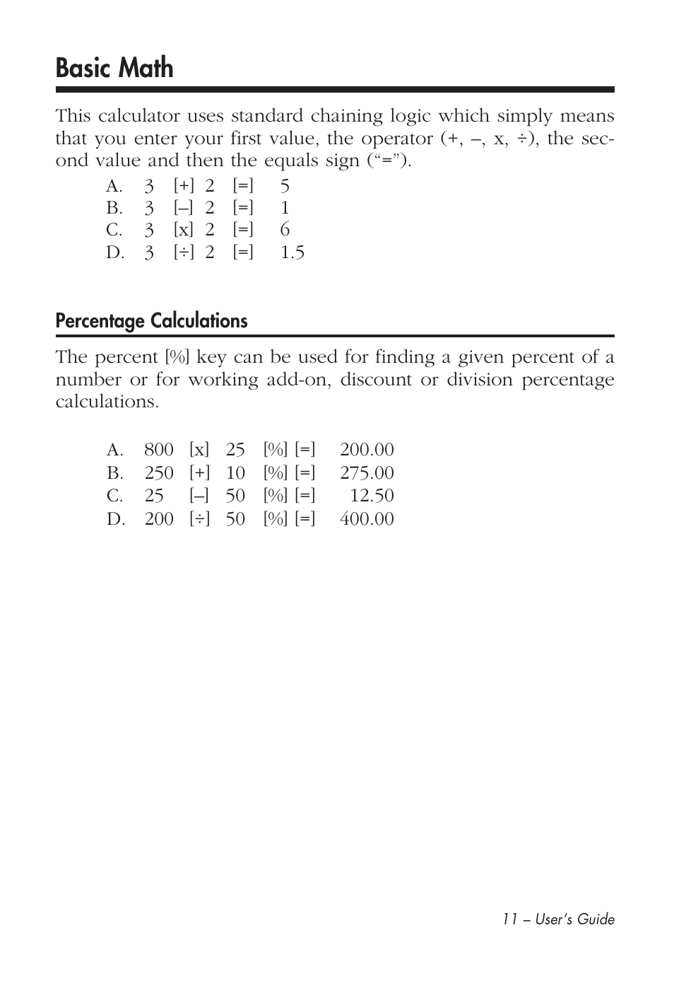 Basic math | Calculated Industries 43285 User Manual | Page 12 / 51