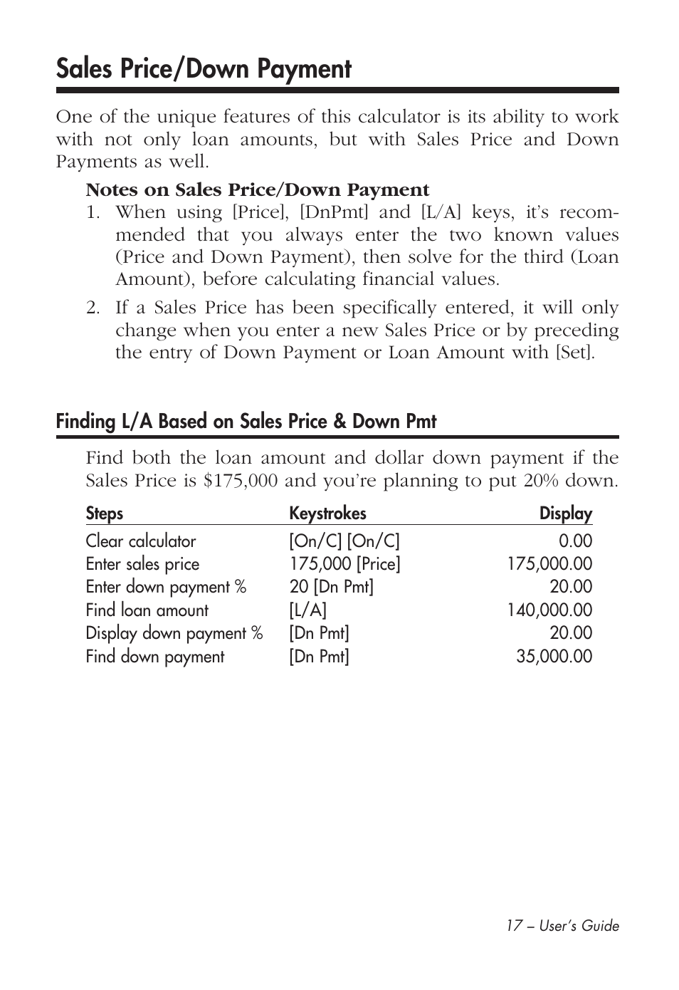 Sales price/down payment | Calculated Industries 43285 User Manual | Page 18 / 51