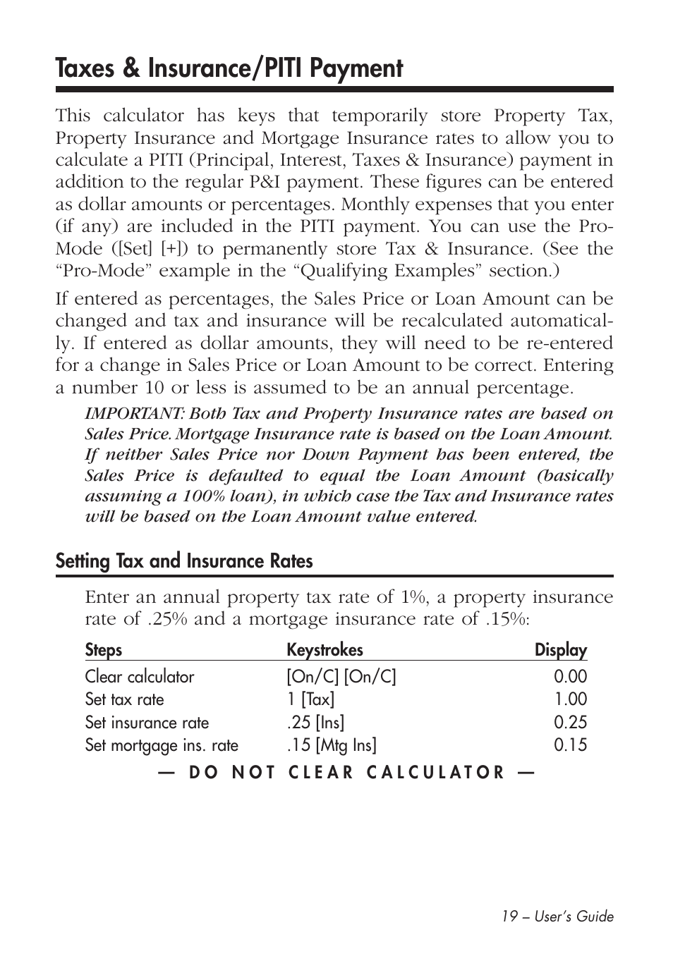 Taxes & insurance/piti payment | Calculated Industries 43285 User Manual | Page 20 / 51