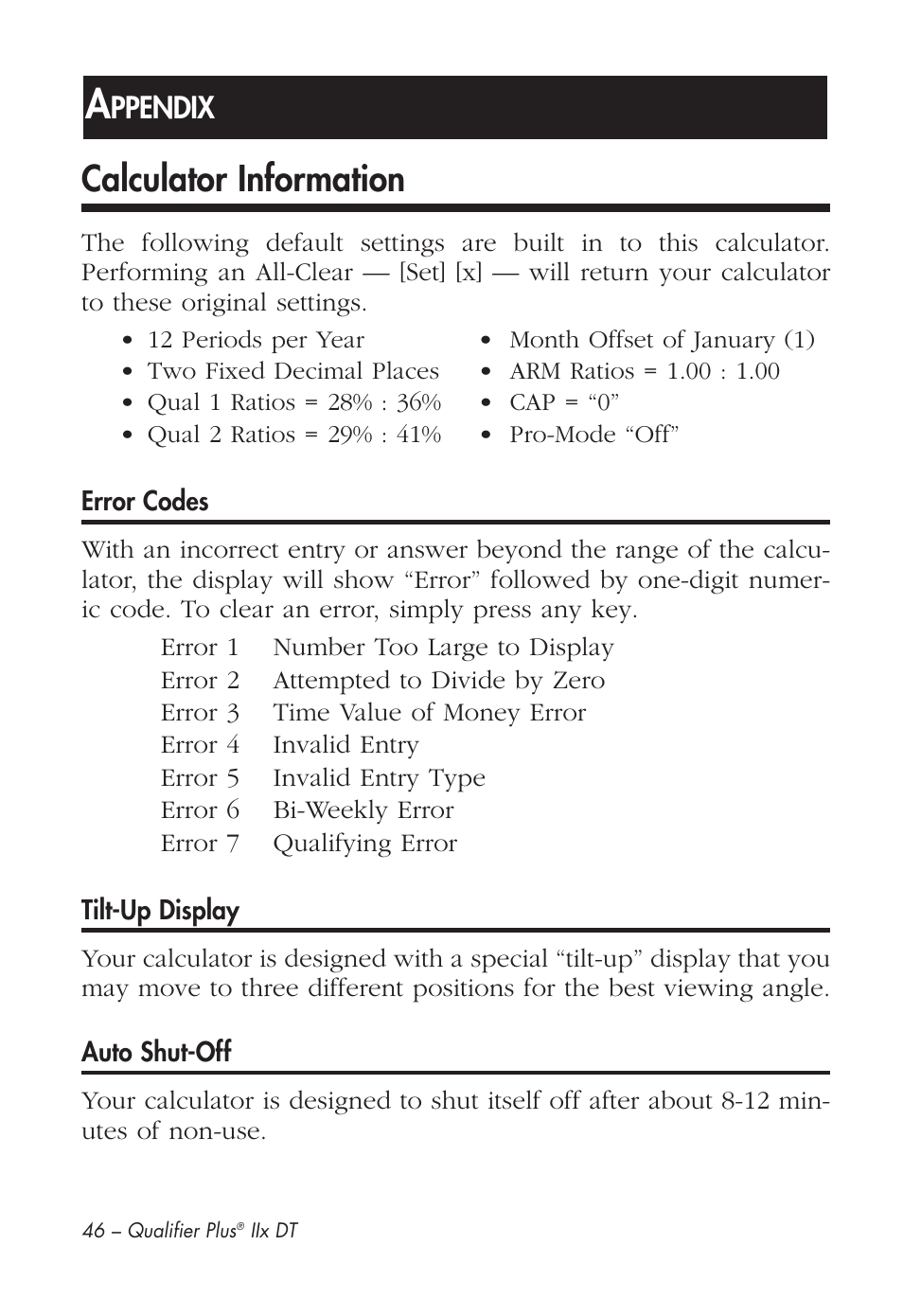 Calculator information, Ppendix | Calculated Industries 43285 User Manual | Page 47 / 51