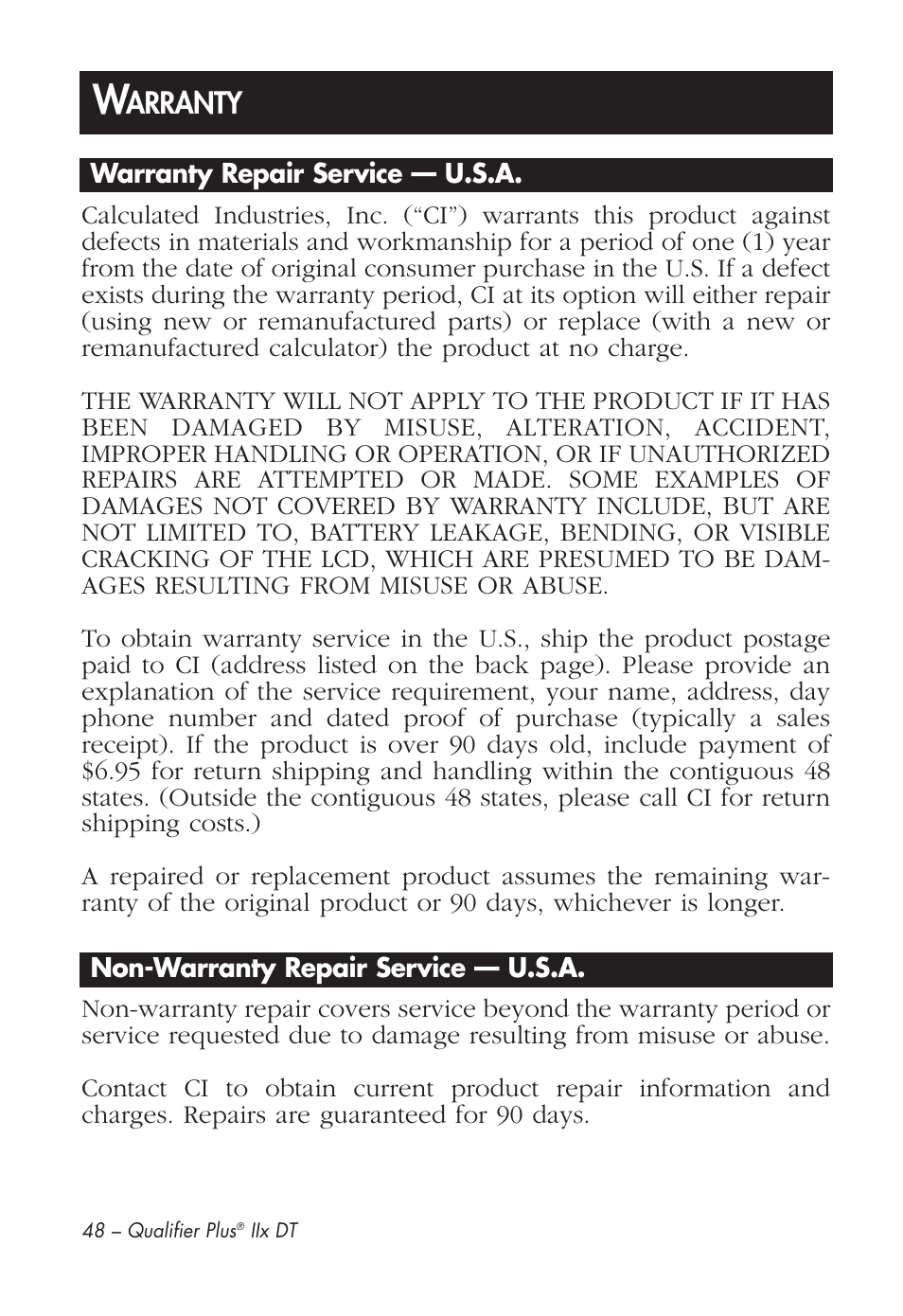 Arranty | Calculated Industries 43285 User Manual | Page 49 / 51