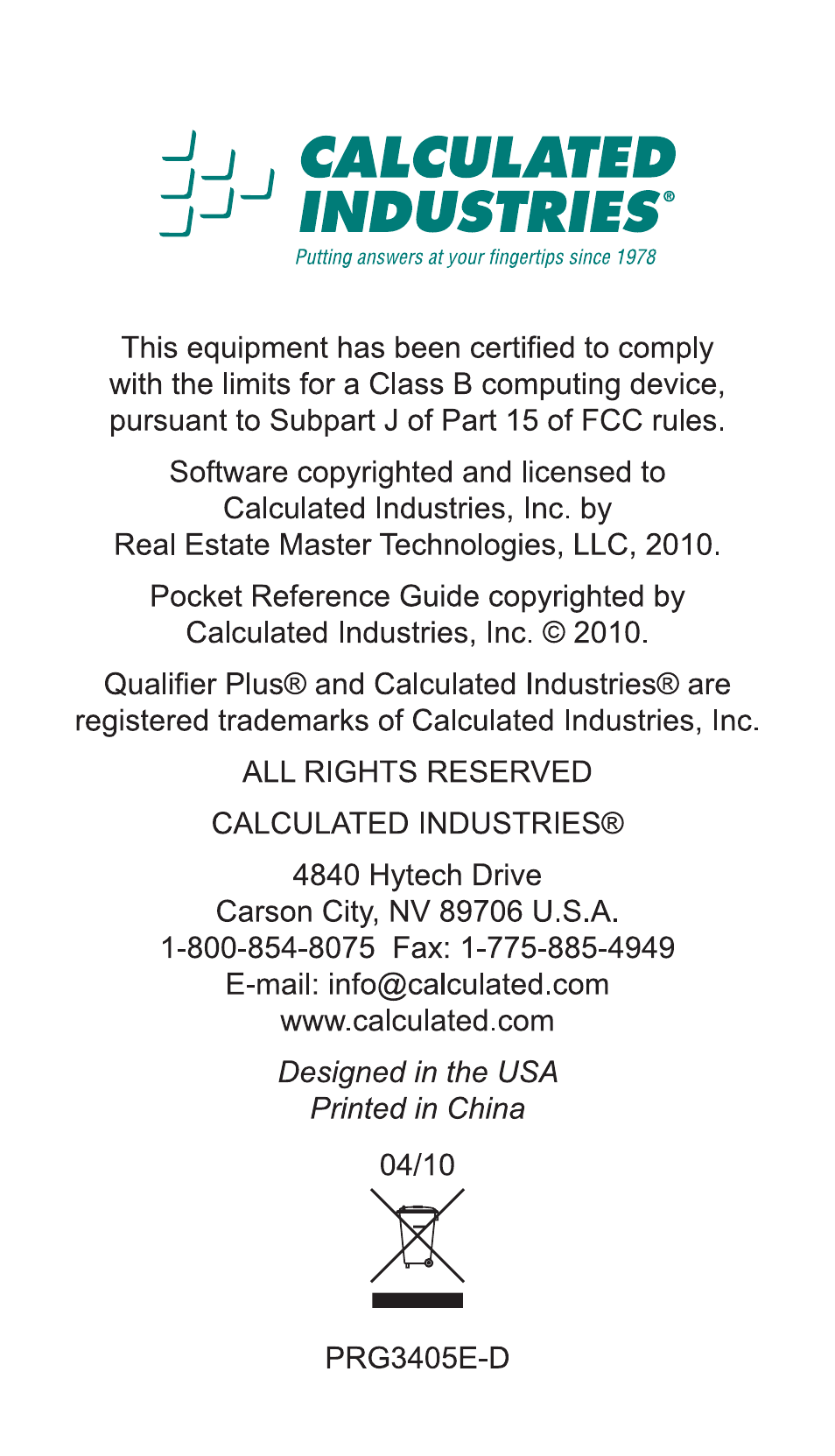 Calculated Industries 3405-D User Manual | Page 44 / 44