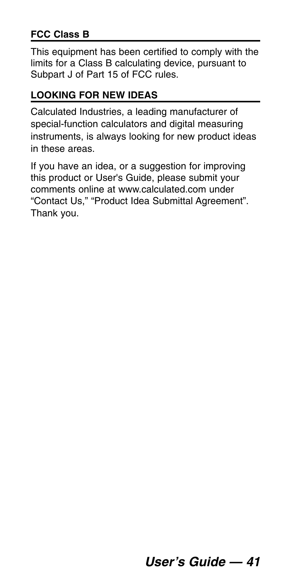 User’s guide — 41 | Calculated Industries 9530 Pocket Reference Guide User Manual | Page 45 / 46