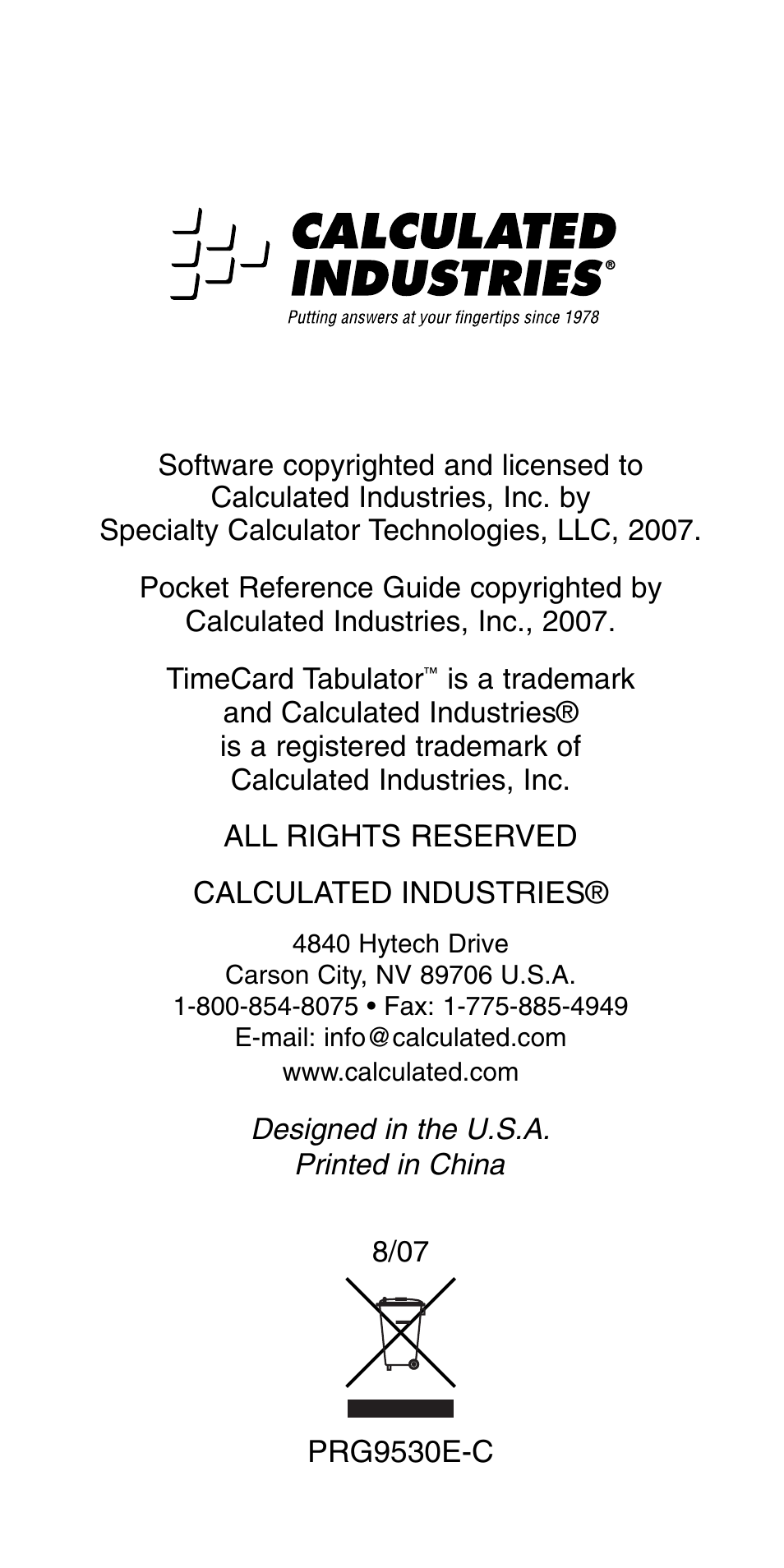 Calculated Industries 9530 Pocket Reference Guide User Manual | Page 46 / 46