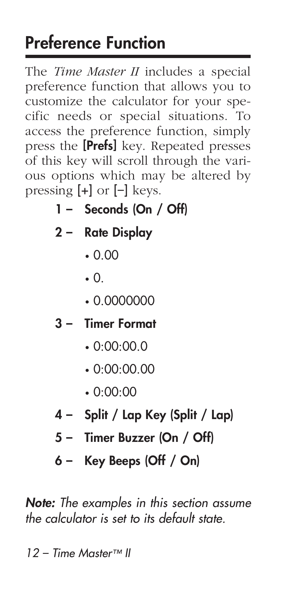 Preference function | Calculated Industries 9126 User Manual | Page 12 / 40